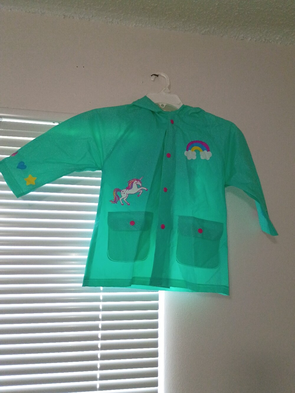 Milly of New York Teal Kids Raincoat with Unicorn & Rainbow Accents